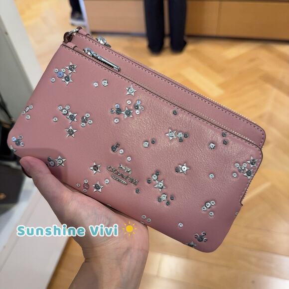 NWT Coach Double Zip Wallet With Star Print CCJ69 Silver /DUSTY PINK - Picture 2 of 7